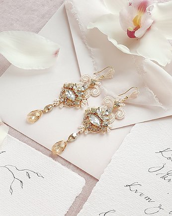 Kolczyki ślubne Lace Me - Champagne i ivory, PiLLow Design