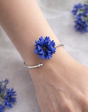 Bransoletka z chabrem niebieskim, ręcznie robiona biżuteria, MariaPolymer