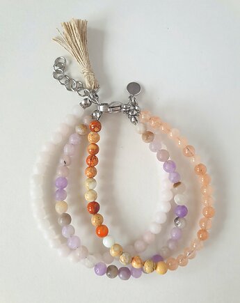 Bransoletka TRIO BOHO ART jadeit, jaspis, kwarc, fiolet, pomarańcz,beż