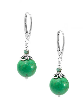 Klasyczne, duże, zielone kolczyki kulki z turkusem, srebro 925, Yamira Art Studio