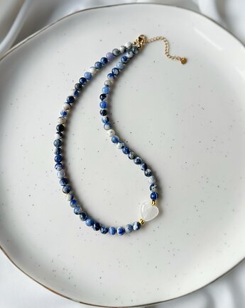 Naszyjnik niebieski Sodalit z Sercem Kryształ Górski, Lajka