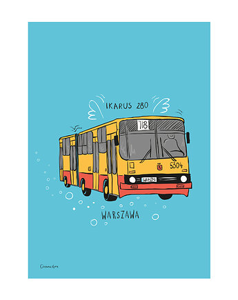 Plakat A4 Warszawa Autobus Ikarus 280, Gliniana Kura
