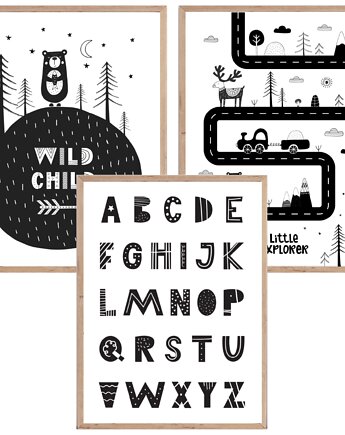 Plakaty dla dzieci 30x40 cm Alfabet, Little Explorer, Wild Child, Wallie Studio Dekoracji