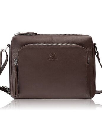 Torebka damska na ramię skórzana brązowa klasyczna miejska Paolo Peruzzi, Paolo Peruzzi