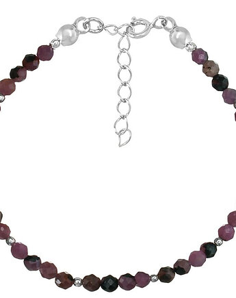 Bransoletka srebrna z kamieni naturalnych rubiny 3 mm, Bring Biżuteria