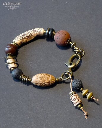 Bransoletka w kolorach ziemi w stylu boho z ręcznie wypalanej ceramiki handmade, Galeria Limart