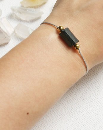 OCHRONNA bransoletka - czarny turmalin - szary sznurek, kaktusia