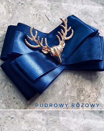 Brosza  granatowa z reniferem Mikołajki, Pudrowy Różowy