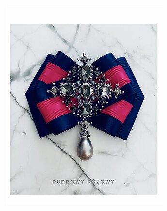 Brosza  z Ogromną ozdobą Glamour! Szara perła, Pudrowy Różowy