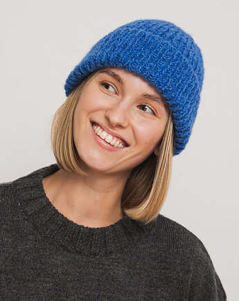 Czapka DARLA - kobaltowa / niebieska - Handmade - Merino, alpaka, jedwab