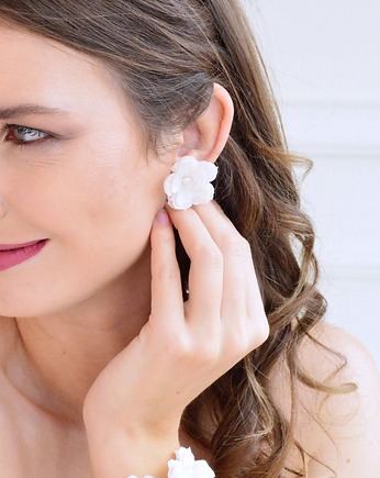 Kolczyki pozłacane kwiaty z jedwabiu, Anelis Atelier