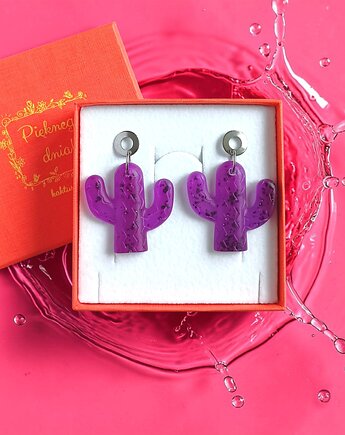 Kolczyki z żywicy : KAKTUSY : fioletowe, kaktusia