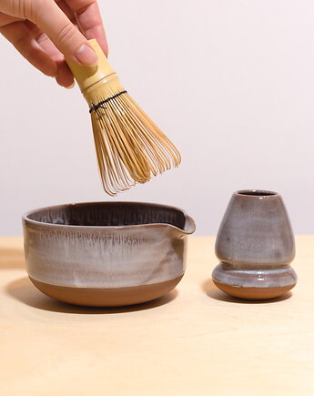 Zestaw do Matcha Miska + Stojak - słone fale na rudej, Koło i Piec