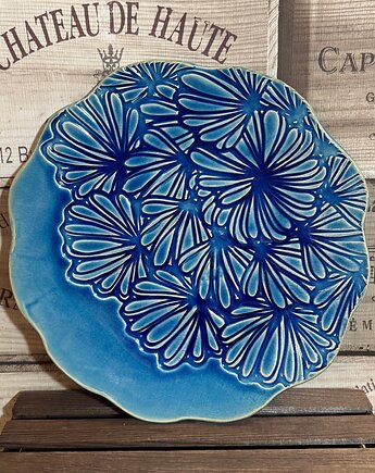 Niebieska patera z motywem kwiatowym, Ceramika Echo