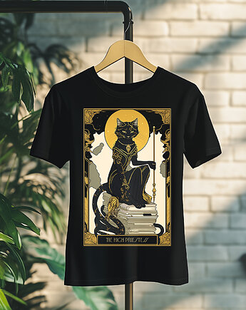 Koszulka - Kocia karta Tarota - Kapłanka, The High Priestess #9, Black Sapphire Art