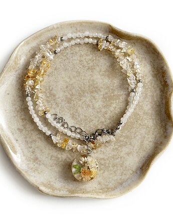 Naszyjnik z gipsówką - Agat i Cytryn, Colie