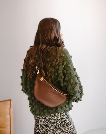 Skórzana duża nerka - BEANIE BAG MAXI - brąz orzechowy, NASHE