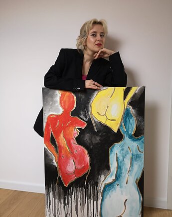Duży obraz ręcznie malowany do salonu akt nagie kobiety, alice oil on canvas