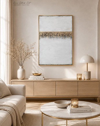 ZŁOTA GRANICA Abstrakcyjny obraz ręcznie malowany ze złotem, 100 x 70 cm, Anna Jatczak Art