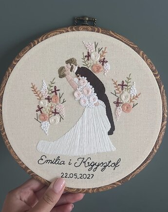 Ręcznie haftowany tamborek dla pary, ślub, pamiątka, rocznica, Boski Haft