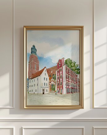 Plakat Wrocław, Kamieniczki Jasia i Małgosi, akwarela, Anna Bednarczyk Ilustracje