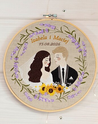 Personalizowana pamiątka ślubna, haft ślubny/ rocznicowy w tamborku23 cm, Plasun