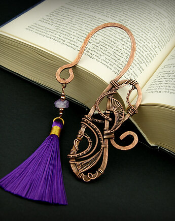 Ozdobna zakładka do książki z ametystem wire wrapping, Blue Pearl Art