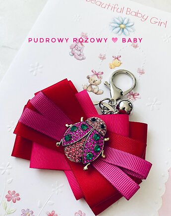 Czerwona Kokardka Brelok do wózka New, Pudrowy Różowy