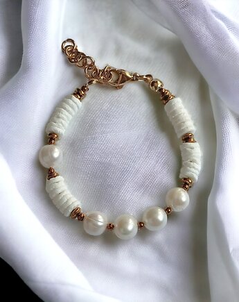 LIMITOWANA bransoletka : kolekcja summer white : PERŁY & MUSZLA, kaktusia