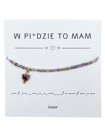 Bransoletka z alfabetem Morse Hematyt, Ametyst, Agat indyjski, karolina kosior