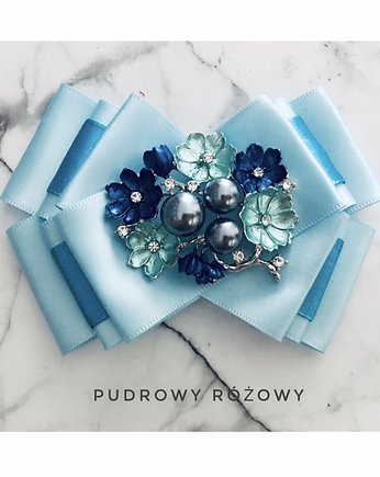 Brosza  Błękitna  z kwiatami i perłami New, Pudrowy Różowy