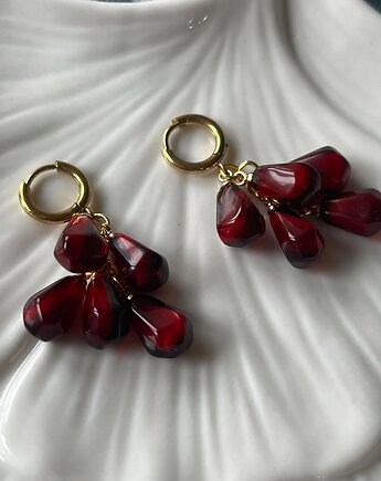 Kolczyki z żywicy epoksydowej krople granatu Handmade biżuteria, MariaPolymer