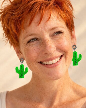 Kolczyki z żywicy : KAKTUSY : neon green, kaktusia