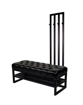 Ławka Metalowa Pikowana Czarny Ekoskóra z Wieszakiem LPM-176, EMRA WOOD DESIGN