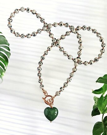 Jaspis dalmatyński i serce : CIEMNA ZIELEŃ: naszyjnik dłuższy, kaktusia