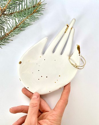 Ceramiczna Podstawka na Biżuterię Dłoń w Złote Ciapki, Maison Fragile
