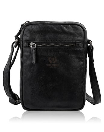 Saszetka męska skórzana czarna na ramię washed leather SL-03-CSBL, Paolo Peruzzi
