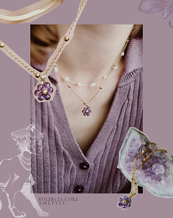 Naszyjnik kwiat, ametyst, kolekcja CORE, Okruszek Biżuteria