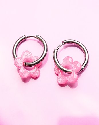 Kolczyki koła z MINI kwiatkami brokatowymi, POLIMERY Jewellery