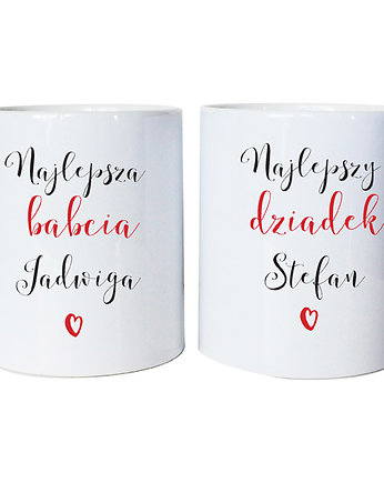 Prezent na Dzień Babci i Dziadka, kubki z imionami, zestaw personalizowany, Sowia Aleja