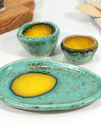 Ceramiczny zestaw - podstawka, jajecznik, miseczka na sól, 10FingersArt