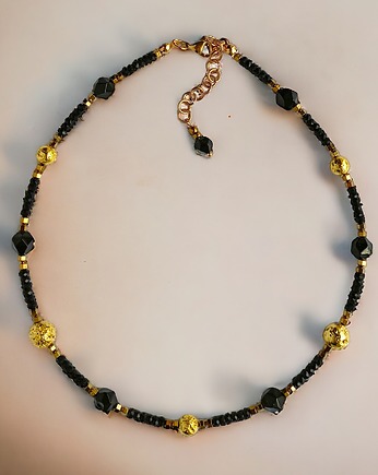 Naszyjnik GLAM : krótki naszyjnik choker : czarno - złoty : onyks, lawa, kaktusia