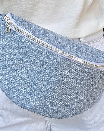 Błękitna pleciona nerka pleciony materiał boho na ramię, Made by Joan