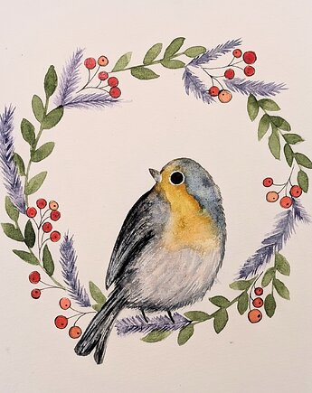 Oryginalna akwarela. Rudzik A5, Malgorzata Domanska