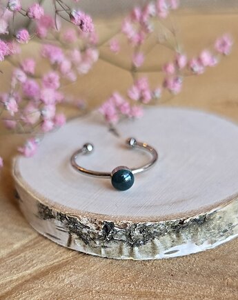 Pierścionek srebrny zielone oczko zielony minimalistyczny żywica brokatowy, zkwiatem