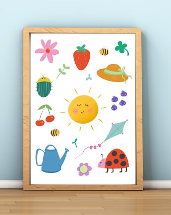 Lato Kolorowy Plakat Ilustracja do Pokoju Dziecka Słońce Księżyc, OKAZJE - Prezent na Roczek