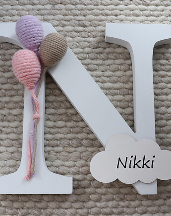 Drewniana litera z balonami i personalizacją - różowy, NinoDreams
