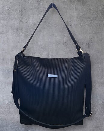 Zamszowa Shopper czarna. Duża torebka worek z frędzlami, UNIQUE HandMade