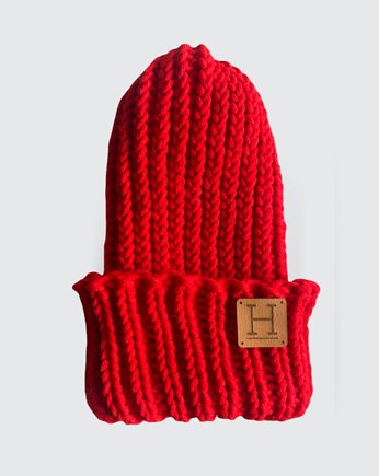 Czapka beanie z wełny merynosa CZERWONY, HisOutfit