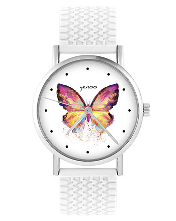 Zegarek - Motyl - silikonowy, biały, yenoo